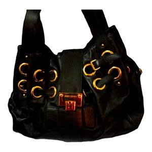 Jimmy Choo black leather shoulder bag w/ gold hardware